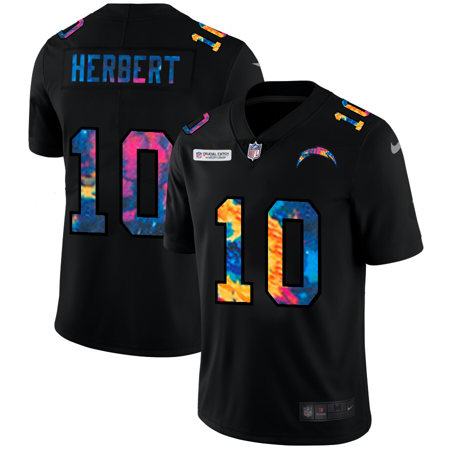 NFL Los Angeles Chargers #10 Justin Herbert Men Nike MultiColor Black 2020 Crucial Catch Vapor Untouchable Limited Jersey->los angeles chargers->NFL Jersey